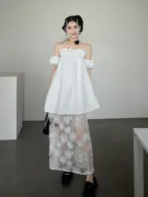 花柄メッシュ柄のマキシドレス【デザイン・チューブトップ】