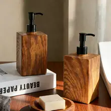 ローションディスペンサー ハンドソープ 詰め替えボトル 木目調 プッシュ式 北欧風 ホテル用 バスルーム 家庭用 洗面用品 セット