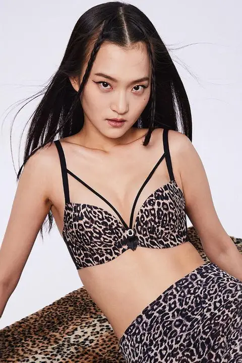セクシーなヒョウ柄ブラジャー【ノーワイヤー・快適な着心地・透け感あり】（セットアップ対応）
