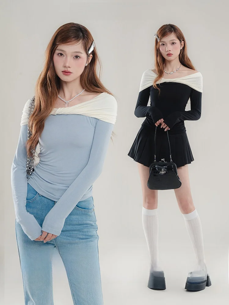 ビビッドカラーのリボン付きオフショルダー長袖Tシャツ：2026年女性向けファッショントレンドに合わせた通勤スタイルの実用性解析