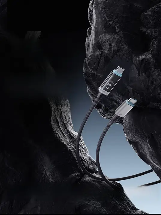 編み込みデジタル表示電力ケーブル【ダブルType-C・PD急速充電・iPhone対応・車載データケーブル・MacBook用】