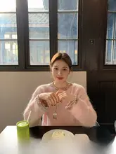薄手のニットセーター【ピンク・長袖・女性用・エレガントデザイン】（セットアップ対応）