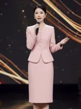 女子向けピンクのタイトスカート【ウエストフィット・フォーマル・演説・2点スタイル】（セットアップ対応）