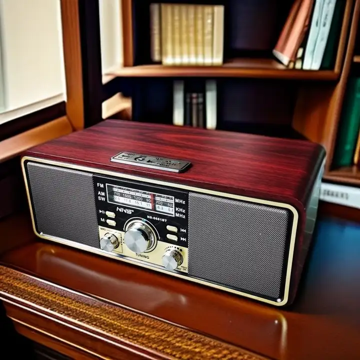ヴィンテージ木製デスクトップラジオ【Bluetoothスピーカー・カードスロット付・三波対応】