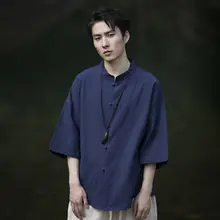 夏用リネン半袖中山シャツ【カジュアル・男士・薄手】