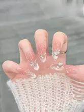 プレスオンネイル ハンドメイド 蝶モチーフ ビジュー キャッツアイ グリッター シアーホワイト 星空 きれいめ 上品 透明感