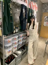 感のあるリネンルーズセットアップ【ノースリーブトップス・ワイドパンツ】（セットアップ対応）