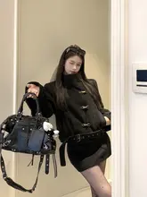 レトロスタイルの立ち襟長袖ジャケット【春用・女性用・半身スカート・カジュアル】（セットアップ対応）