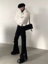 スラックス メンズ 微フレア テックパンク デコンストラクション デザイン きれいめ 上品 ホワイト