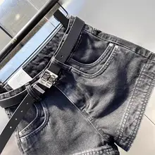 夏用ブラックデニムショートパンツ【ハイウエスト・Aライン・ワイドレッグ・女性用】（セットアップ対応）