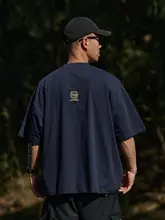 Tシャツ 半袖 メンズ ソロナ 接触冷感 ルーズ ブランドロゴ フロックプリント ライン柄 「Broshood」