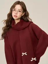 秋冬用 デザインニットセーター【赤・リボン付き・クリスマススタイル】