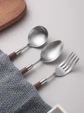 スプーン 家庭向け 木製ハンドル 食品グレード304ステンレススチール 尖ったスープスプー ン フォーク 子供用スプーン