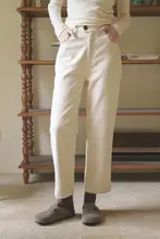 カジュアルパンツ アイボリー ストレートパンツ 起毛コットン カーキ スリム ヴィンテージ