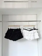高腰不規則デザインスカート【黒・百褶・防透け・ベルト付き・通勤用】（セットアップ対応）
