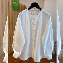 優雅なデザイン！立体花柄のルーズフィット長袖シャツ【プレーンカラー・女性用】