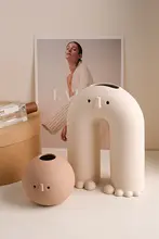 かわいい陶器製カートゥーン花瓶【水耕栽培・ドライフラワー用・リビングインテリア】