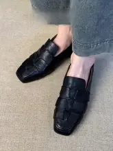 羊革製 手作り編み込み フラットシューズ【レトロデザイン・スクエアトゥ・女性用】
