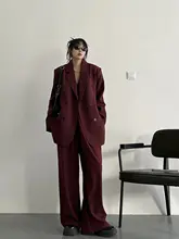シンプルで洗練されたデザイン！ワインレッドの小西服【春秋用・女性用・ジャケット・パンツ付き】（セットアップ対応）