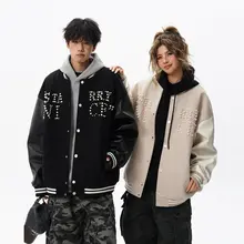 アメリカンレトロ刺繍ウールボンバージャケット【春秋用・ルーズフィット・カジュアル】（セットアップ対応）
