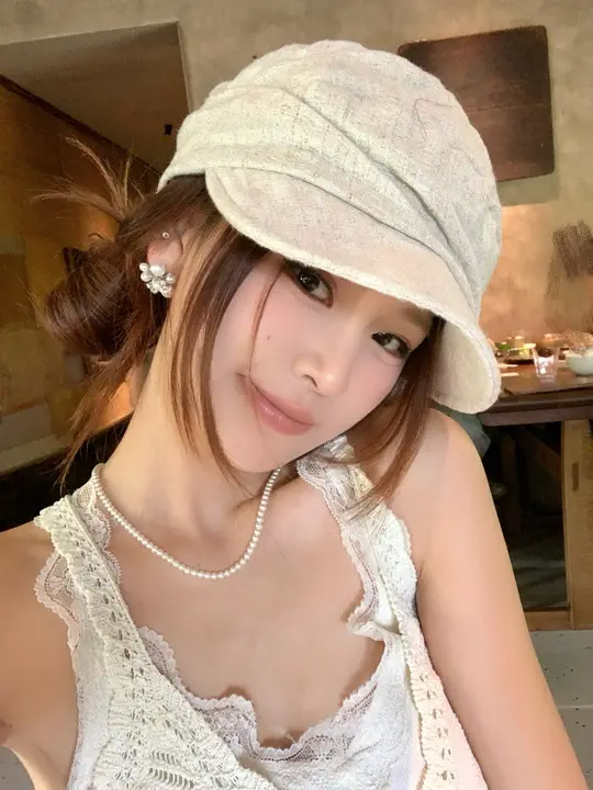 ベレー帽 ハンチング レディース 麻 ギャザー シンプル 日除け 春夏 「Double inin」