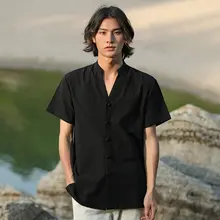 中国風リネン中山シャツ【男性用・短袖・カジュアル・夏用】