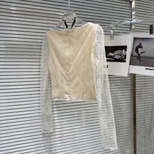 ハイエンドレースシャツ【フレンチスタイル・ネックタイ・レース切替・冬用】