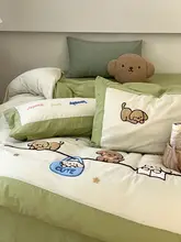 春夏向けカートゥーン刺繍コットン製4点セット【ダブルベッド・1.2m対応・洗える素材】
