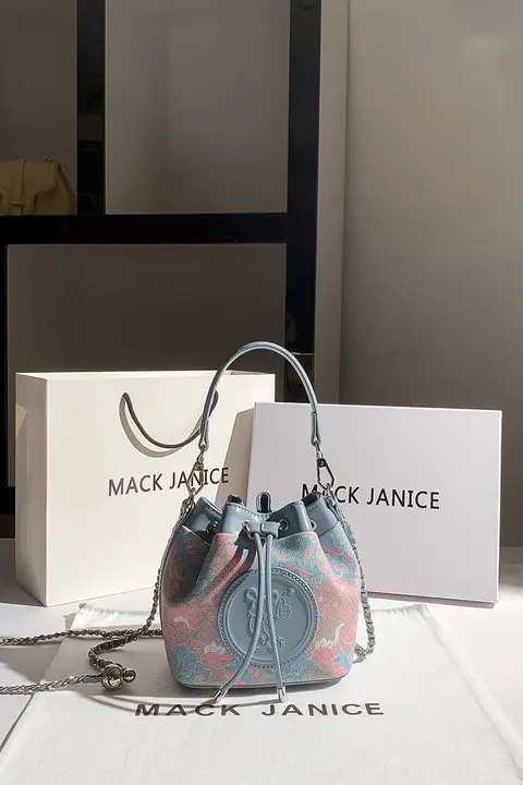 バケットバッグ レディース グラフィティ柄 ピンク×ブルー 斜めがけ ショルダーバッグ キュート おしゃれ 「MackJanice」