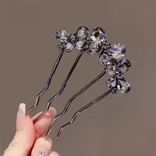 高級感のあるクリスタル蝶デザインのU型ヘアピン【シンプルなアップスタイル用】