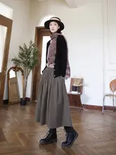 秋冬用コットンリネンAライン中長丈スカート【カジュアル・コーディネートしや すい】（セットアップ対応）