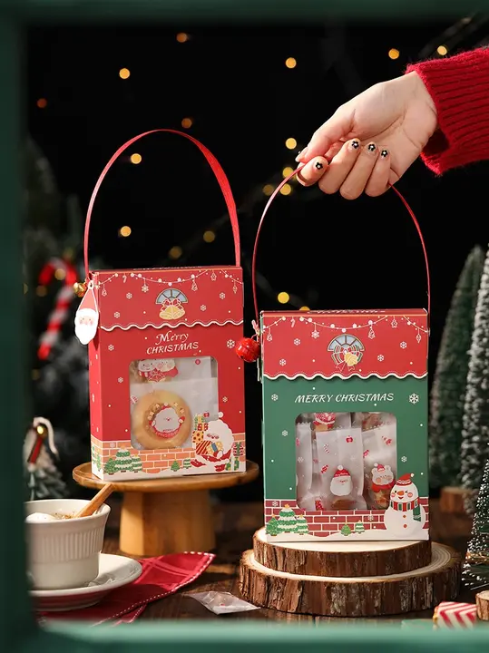 手提げクリスマスギフトボックス【窓付き・お菓子や焼き菓子用・空箱】