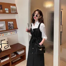 ヘプバーンスタイルのブラックキャミソールワンピースとシャツのドレス（セットアップ対応）