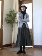 スタイリッシュなコットンリネン製 ミディ丈Aラインスカート【文芸的な復古スタイル】