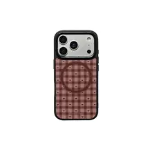 スマホケース iPhone 17 Pro 16 15 14 対応 マグネット ヴィンテージ チェック柄 ミニハート ブラック マットフレーム フルカバー ストラップホール付き 高級感