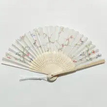 孔府風花鳥デザインの折りたたみ扇子【子供用・竹製・布面】