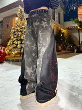 美式ヒップホップスタイルの迷彩柄ワイドレッグデニムパンツ【デザイン性あり・フィット】