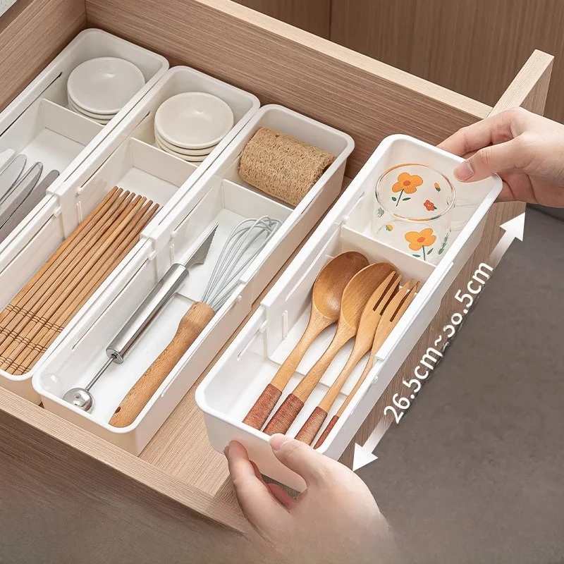 ストレッチ可能な引き出し内分割収納ボックス：ナローやワイドモデルで小物を効率的に整理