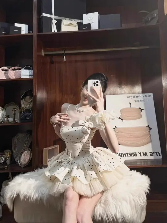 フリル付きドットチュールのバレリーナ風ワンピース【プリンセススタイル・ショート丈】
