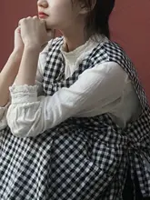 チェック柄の純綿ドレープマキシワンピース【大きなフレア・Aラインデザイン】（セットアップ対応）