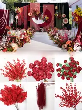 ウェディング用赤色系造花ブーケ【赤い実付き・装飾用・吊り下げ花材】