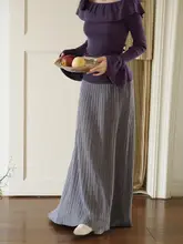 秋の法式デザイン紫色ニットロングスカート【感・ウール製】