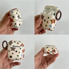 向日葵デザインのAirPods対応Bluetoothイヤホンケース【星柄・ドット・茶色系・保護ソフトケース】