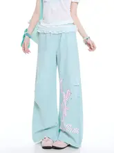 ワイドパンツ マキシ丈 レディース 蝶結び プリント ハイウエスト 着痩せ ストレート ルーズ 落ち感 カジュアル 夏