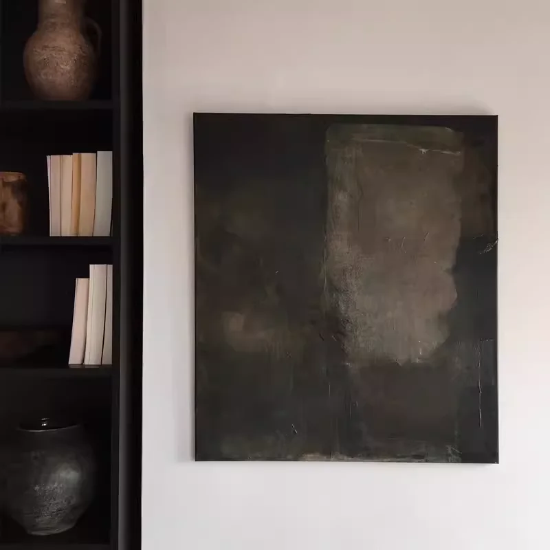 手描き油絵のリビング装飾画【侘寂風・現代的な抽象テクスチャ・クラシックレストラン用】