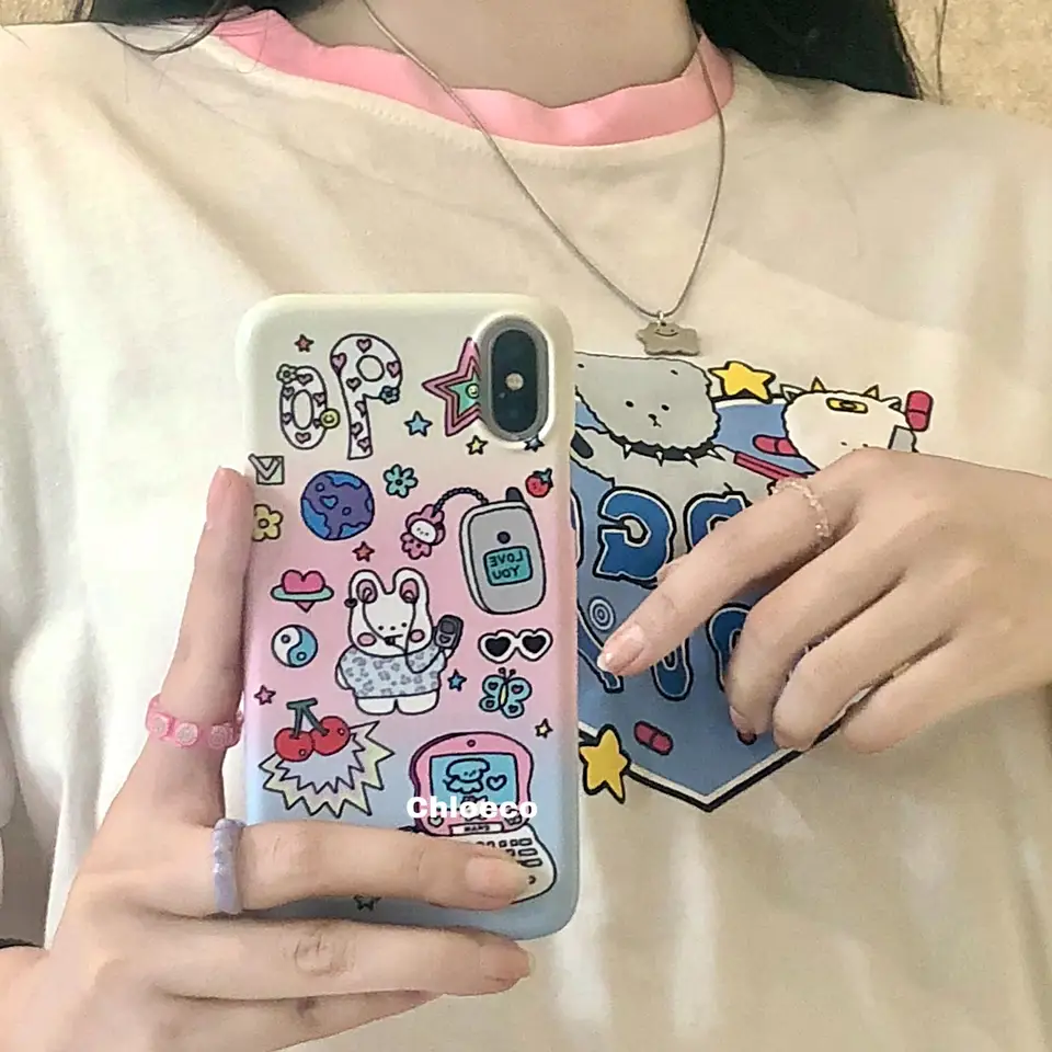 可愛い犬とクマの手描きスマホケース【男の子向け・インス風・iPhoneX・Android対応】