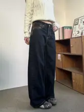 JIAONI アメリカンヴィンテージ パッチワークチェックストレートデニムパンツ【カジュアル 男女兼用・ワイドレッグ・ロング】