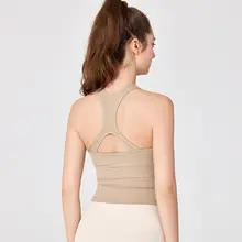 フィッシュボーンメッシュ切替ヨガタンクトップ【スポーツウェア・パッド付き・美背デザイン】