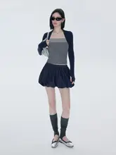 ボーダーとドットのデザインが魅力的なタンクトップ風Tシャツ【レディース・スタイリッシュ・タイトフィット】