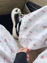 高身長向けフラワープリント ワイドパンツ【夏用・薄手・高腰・フィット】（セットアップ対応）